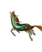 Overview. 20th Century Green and Orange Horse Sculpture in Blown Murano Glass from Venice