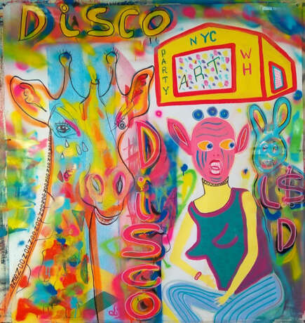 „Disco“ Leinwand Gemischte Technik Pop Art Animalistisches 2018 - Foto 1