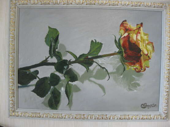 “The painting rose in water” Cardboard Oil paint Realist Still life 2013 - photo 1