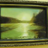 “The painting Sunset over lake” Cardboard Oil paint Realist Landscape painting 2001 - photo 1