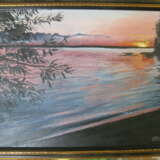 “The painting a Beautiful sunset over the lake” Cardboard Oil paint 398 2017 - photo 1