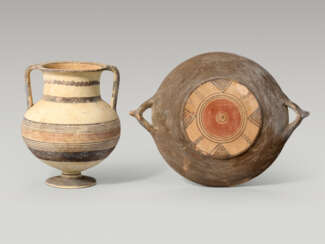 A CYPRIOT BICHROME-WARE POTTERY AMPHORA AND PLATE