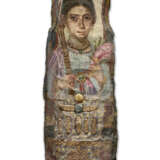 AN EGYPTIAN PAINTED LINEN AND STUCCO MUMMY PORTRAIT OF A WOMAN - photo 1