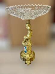 19th Century Cut Crystal Bowl on a Gilt Bronze Pedestal with Putti Motifs