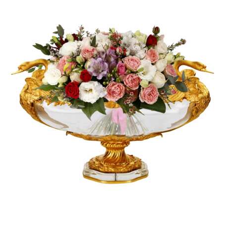 Пара овальных ваз-кашпо литого стекла и золоченой бронзы с мотивом лебедя. Франция 20 век. Стекло 20th century г. - фото 2