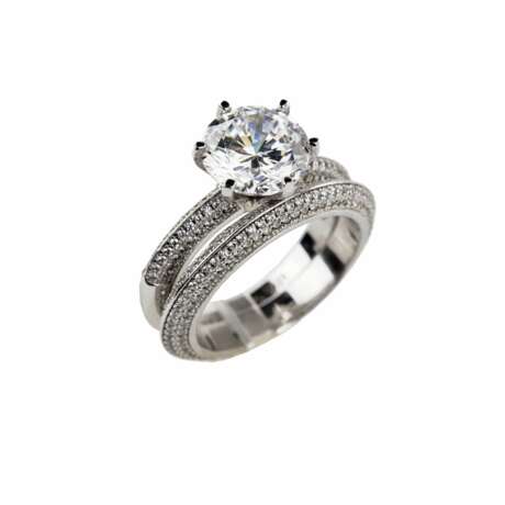 Bague double en argent avec zircons tailles en brillant. Argent 925 20th century - photo 4