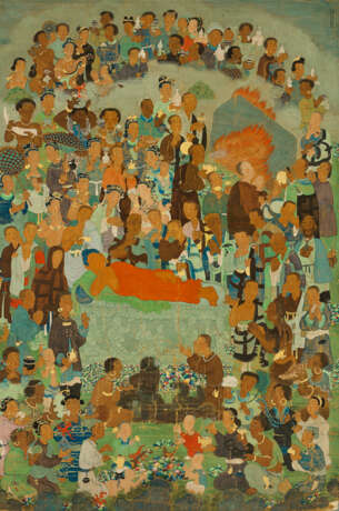 A THANGKA OF SHAKYAMUNI`S PARINIRVANA ATTRIBUTED TO THE TENTH KARMAPA, CHOYING DORJEDISTEMPER ON SILK - photo 1