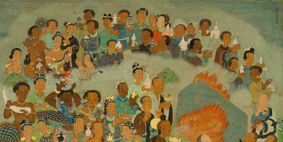 A THANGKA OF SHAKYAMUNI`S PARINIRVANA ATTRIBUTED TO THE TENTH KARMAPA, CHOYING DORJEDISTEMPER ON SILK - photo 2