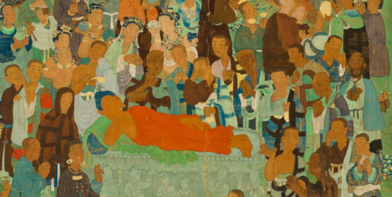 A THANGKA OF SHAKYAMUNI`S PARINIRVANA ATTRIBUTED TO THE TENTH KARMAPA, CHOYING DORJEDISTEMPER ON SILK - photo 3