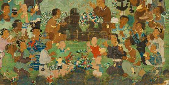 A THANGKA OF SHAKYAMUNI`S PARINIRVANA ATTRIBUTED TO THE TENTH KARMAPA, CHOYING DORJEDISTEMPER ON SILK - photo 4