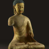 A GILT AND POLYCHROME STUCCO FIGURE OF BUDDHA - фото 2