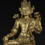 A GILT COPPER ALLOY FIGURE OF MANJUSHRI - photo 1