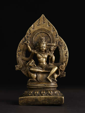 A SILVER AND COPPER INLAID FIGURE OF MANJUSHRI - photo 1