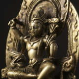 A SILVER AND COPPER INLAID FIGURE OF MANJUSHRI - photo 4