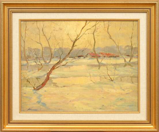 Peinture &agrave; l&amp;39;huile Journ&eacute;e d&amp;39;hiver de Stanislavs Kreics Mid-20th century - photo 1