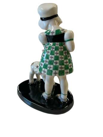 Goldscheider - Claire Weiss - Figurine de jeune fille debout avec chapeau et agneau - Fa&iuml;ence Fayence Art Nouveau 20th century - Foto 4