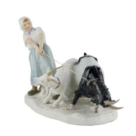 Composition en porcelaine Berg&egrave;re aux ch&egrave;vres. Pilz Otto .Meissen 1850-1924 Porcelain Hand Painted Art Nouveau Early 20th century - Foto 6