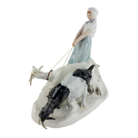 Composition en porcelaine Berg&egrave;re aux ch&egrave;vres. Pilz Otto .Meissen 1850-1924 Porcelain Hand Painted Art Nouveau Early 20th century - Foto 3