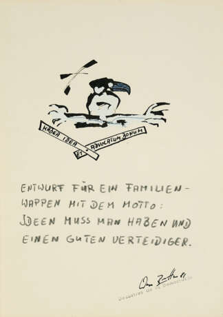 Werner Büttner. Entwurf für ein Familienwappen mit dem Motto: Ideen muss man haben und einen guten Verteidiger - Foto 1