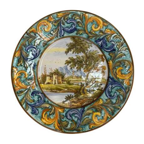 Set of Two Hand-Pair of Italian Renaissance Style Platters by N. Tapolini 1970s Metal ceramics 20th century - photo 2