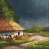 Перед дождем. Вид на проселок и украинскую хату. oil on cardboard realism 20th century г. - фото 2