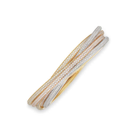 CARTIER DIAMOND AND TRI-COLORED GOLD 'TRINITY' BANGLE BRACELET - photo 1 CARTIER DIAMOND AND TRI-COLORED GOLD 'TRINITY' BANGLE BRACELET - photo 1