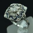 Platinum art-deco style ring with diamonds and sapphires - One click purchase