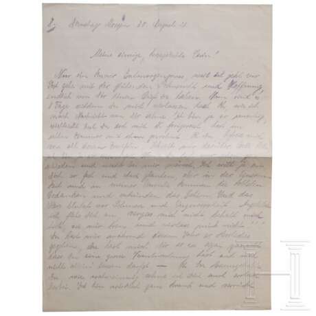 Hermann Göring - zweiseitiger Liebesbrief Nr. "8." an Carin, datiert "Dienstag Morgen 30. August 21" - photo 1 Hermann Göring - zweiseitiger Liebesbrief Nr. "8." an Carin, datiert "Dienstag Morgen 30. August 21" - photo 1