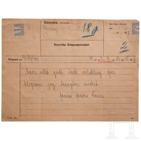 Carin Göring - Telegramm Nr. "2" an Hermann Göring vom 2. September 1921 - photo 1