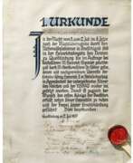 Produktkatalog. Heinrich Himmler - Urkunde über die Beisetzung der Überreste König Heinrichs I. (876 - 936) im Dom zu Quedlinburg mit 28 Unterschriften von SS- sowie Parteiführern vom 2. Juli 1937