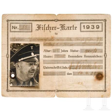 Heinrich Himmler - Fischer-Karte "Nr. 55" für Gmund am Tegernsee, 1939 - photo 1 Heinrich Himmler - Fischer-Karte "Nr. 55" für Gmund am Tegernsee, 1939 - photo 1