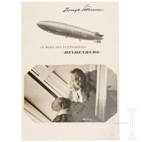Hugo Eckener - signierte Getränkekarte des Zeppelins LZ 129 "Hindenburg" - Foto 1
