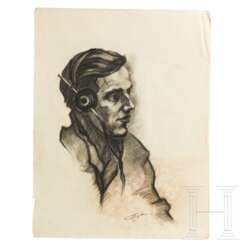 "Männer vom Vorpostenboot - Funker" - Kohlezeichnung des PK-Zeichners Hans Döpke, 1944