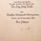 Fritz Todt - Verleihungsurkunde zum Schutzwall-Ehrenzeichen in roter Verleihungsmappe, signiert von Adolf Hitler - photo 5