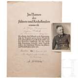 Johann Dobek - Beförderungsurkunde, signiert von Heinrich Himmler, mit Portraitfoto, Träger des Blutordens - photo 1