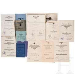 Urkunden und Dokumente eines Oberfeldwebels und Flugzeugführers, u.a. als Bordflieger der "Prinz Eugen"