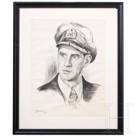 Kohlezeichnung (Portrait) eines Eichenlaubträgers der Kriegsmarine von R. Liebhart - Foto 1