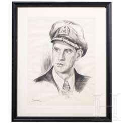 Kohlezeichnung (Portrait) eines Eichenlaubträgers der Kriegsmarine von R. Liebhart