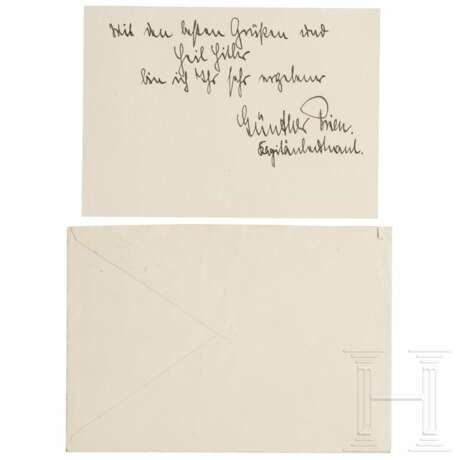 Günther Prien - handschriftliche und signierte Grußkarte mit Kuvert, 1941 - photo 2