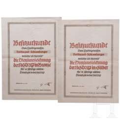 Zwei Urkunden zu den Partei-Dienstauszeichnungen in Bronze und Silber