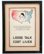 Catalogue des produits. Entwurf für ein US-Propagandaposter mit dem Slogan "Loose Talk Cost Lives"