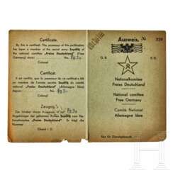 A pre-dated and -signed not issued Ausweis Nr. 320 (ID card No 320) of the Nationalkomitee Freies Deutschland (National Committee Free Germany), dated July 10, 1945