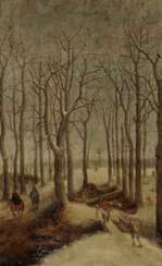 Flämisch, 16. Jahrhundert. Winterliche Waldlandschaft mit Figurenstaffage