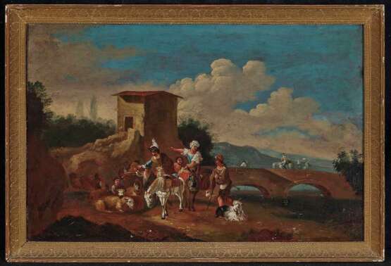 Unbekannt, 17./18. Jahrhundert. Reiter und Bauern am Flussufer - Foto 2