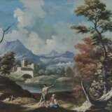 Italien, 18. Jahrhundert (?). Rastendes Bauernpaar am Flussufer in gebirgiger Landschaft - photo 1
