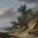 Frankreich (?), 18./19. Jahrhundert. Uferlandschaft mit rastendem Hirtenpaar und Vieh - фото 1