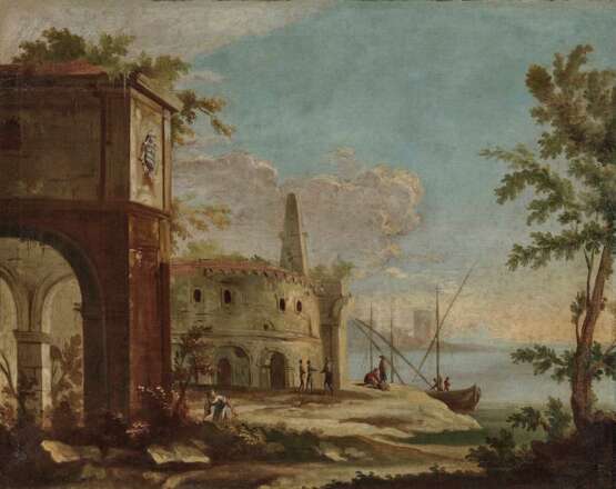 Frankreich (?), 18. Jahrhundert. Uferlandschaften mit Ruinen- und Figurenstaffage - фото 1