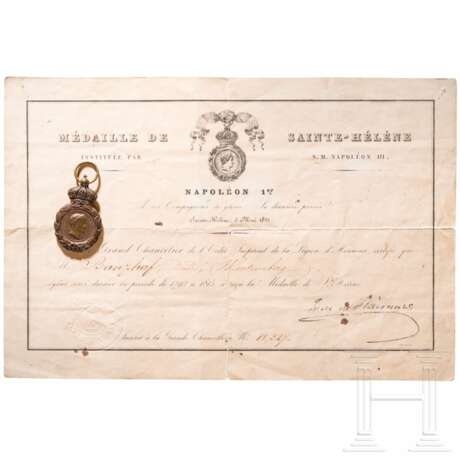 St.-Helena-Medaille mit Verleihungsurkunde für einen Württemberger - фото 1