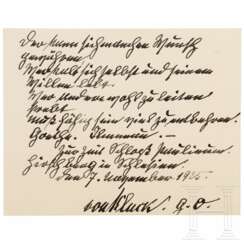 Generaloberst Alexander von Kluck (1846 -1934) - handschriftliche Karte mit Goethe-Zitat und Unterschrift, 1925