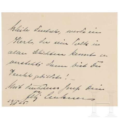 Felix Graf von Luckner (1881 - 1966) - eigenhändige und signierte Karte des Seeteufels vom 29. V. 1925 - photo 1 Felix Graf von Luckner (1881 - 1966) - eigenhändige und signierte Karte des Seeteufels vom 29. V. 1925 - photo 1